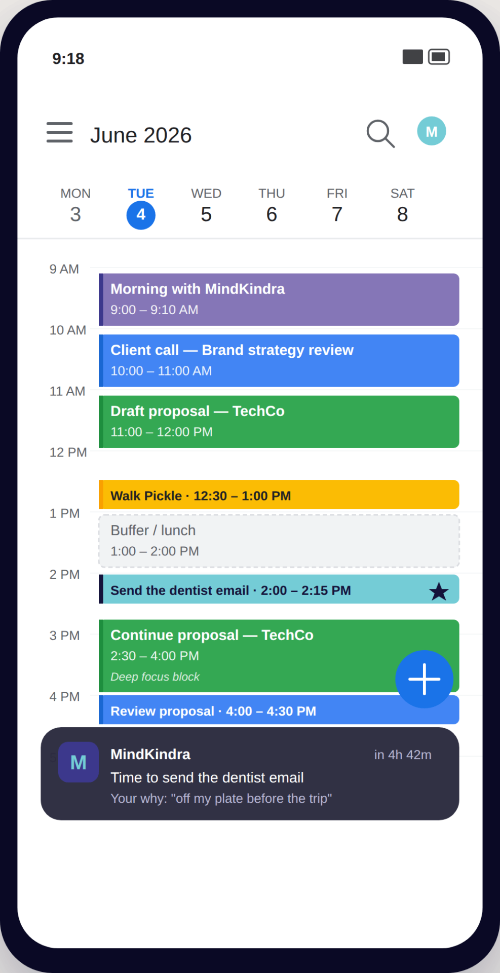Calendar after planning screen